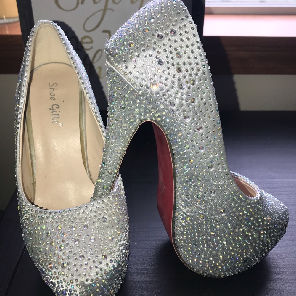 Silver rhinestone stilettos